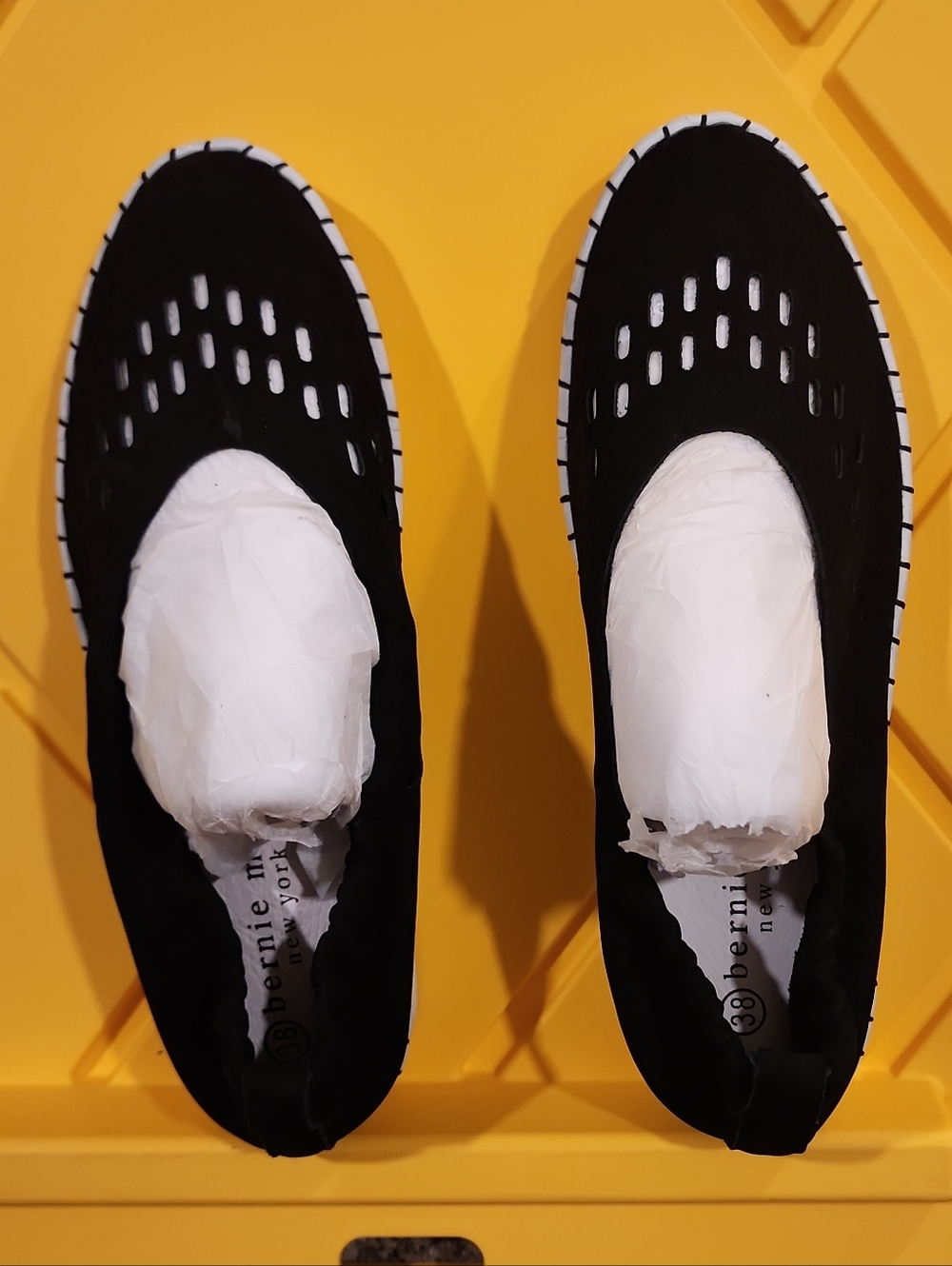 BERNIE MEV  Black Suede Perforated Slip-On Loafers Size 38 Us 7 New No Box